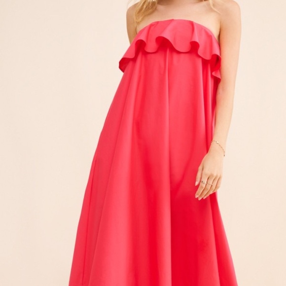 NWT Anthropologie Pink A-Line Flounce Midi Dress XS - Picture 6 of 10